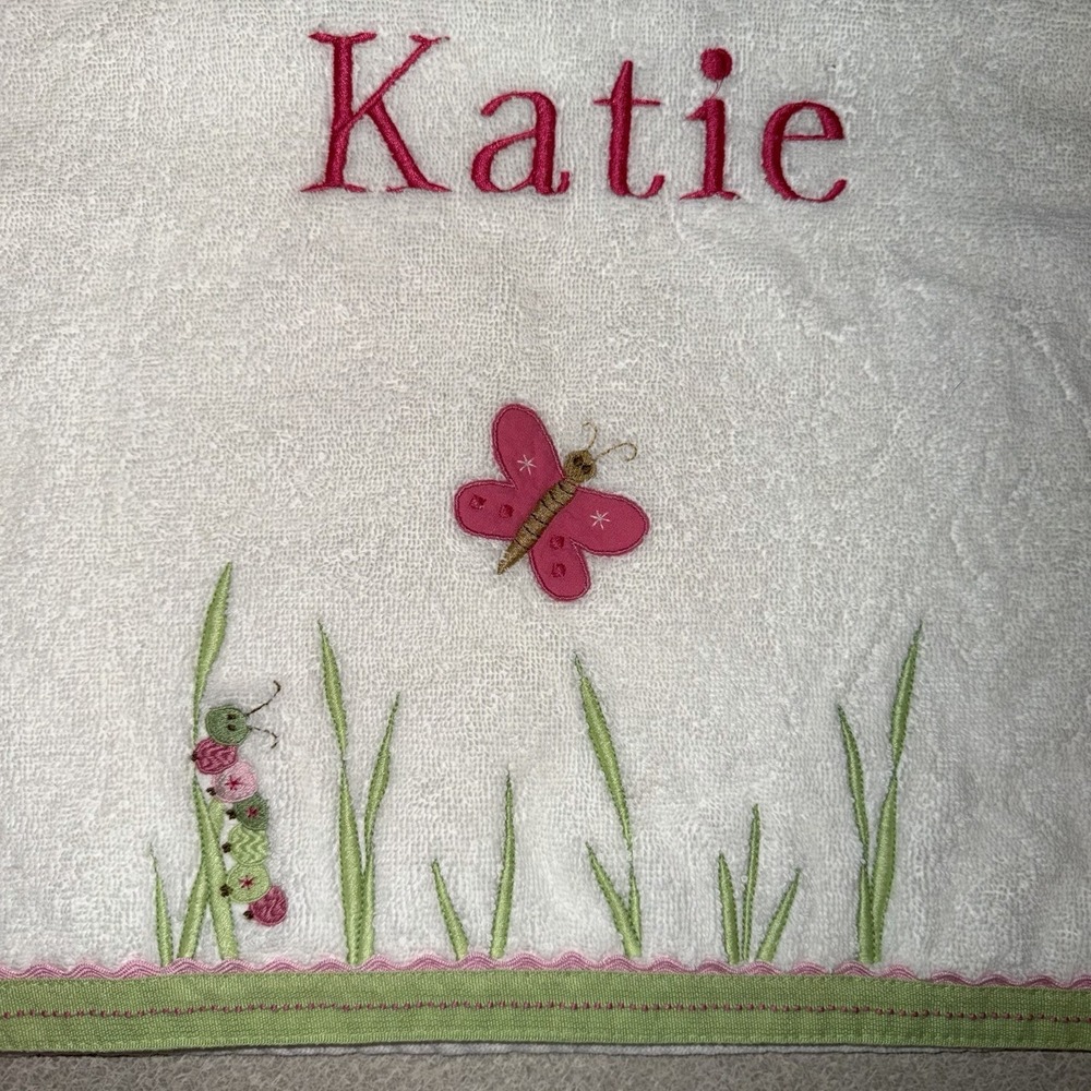 Pottery Barn Kids Bath Butterfly Caterpillar Bath Towel Embroidered‎ Name Katie